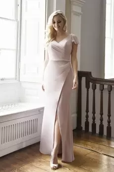 Pale pink chiffon dress with waterfall sleeve